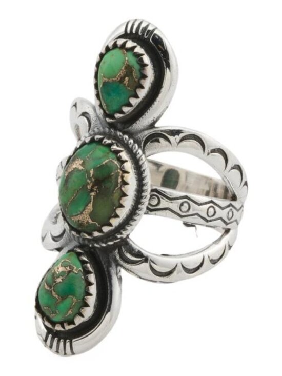 Shivam Jewelry - SHIVAM Made In India Silver Plated Brass Green Copper Turquoise Open Ring